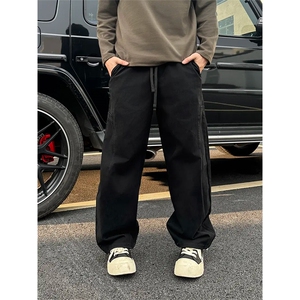 抖音得物 纯色简约 休闲裤男日系复古宽松束脚口袋装饰工装裤AK10图片