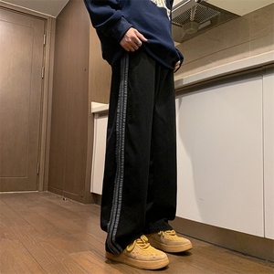 美式高街三杆牛仔裤男街头潮牌宽松直筒阔腿长裤1001-1-G1365-P45图片