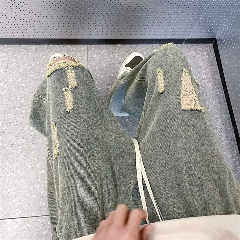 欧美高街风拉链水洗做旧破洞牛仔裤男女N0036-P45,男装牛仔裤,星座308B-1