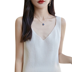 时尚V领针织吊带背心女夏季新款修身显瘦无袖打底衫内搭上衣，女装背心吊带，宏杨羊绒