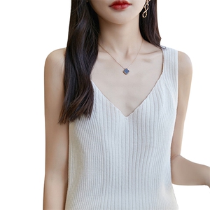 时尚V领针织吊带背心女夏季新款修身显瘦无袖打底衫内搭上衣图片