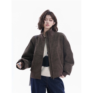 考拉同款美式街头设计感皮衣外套女秋季宽松飞行夹克FY169 P88图片