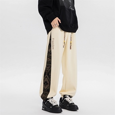 8XL-M民族拼接刺绣束脚卫裤男冬加绒加厚大码运动裤KZ024P45，男装休闲裤，电商B312