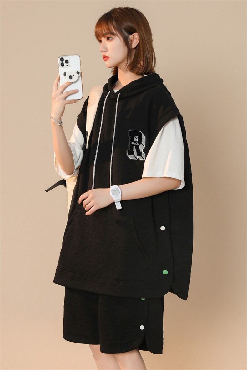 夏款宽松T恤中性风套装提花背心短裤两件套男女8028-P90控价118,男装背心/马甲,电商A441-1