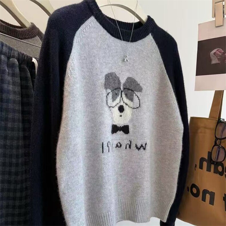 2025年秋季时尚百搭通勤简约休闲小狗圆领，女装针织衫/毛衣，萱芳婷羊绒