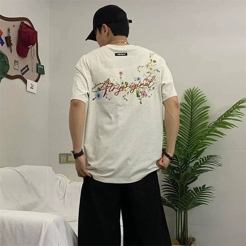 万针全刺绣工艺抖音得物高品质260克重磅纯棉双纱美式高街短袖T恤,男装T恤,电商A486