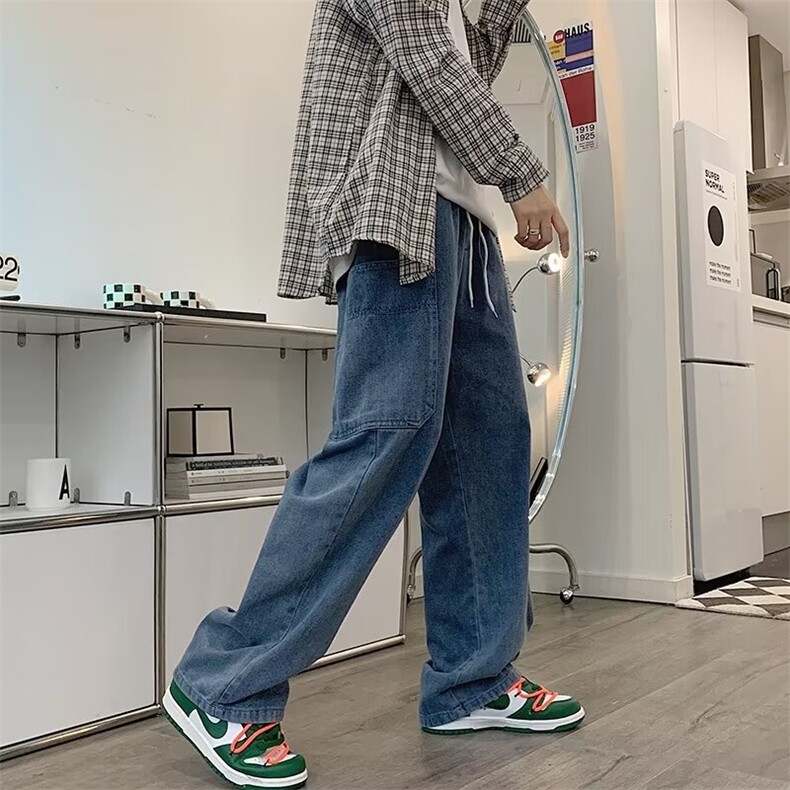 夏季工装牛仔裤男宽松直筒炸街坠感阔腿休闲长裤N88003,男装牛仔裤,星座1116A-1（原606A）