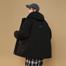 中性工装连帽棉衣外套冬季港风复古宽松大码加厚棉袄潮牌情侣棉服，男装棉衣，电商A409-1