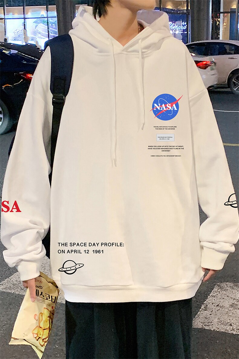 WY2243-P35纯棉连帽卫衣男大码运动帽衫宽松薄外套男NASA,男装卫衣,电商A040