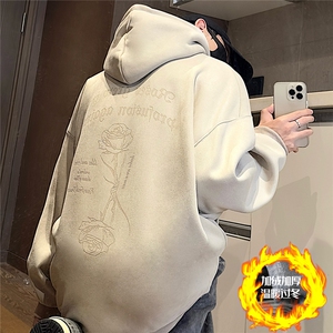 大码450G重磅奥利绒加厚烧花麂皮绒连帽卫衣P65控88常规P58控78图片