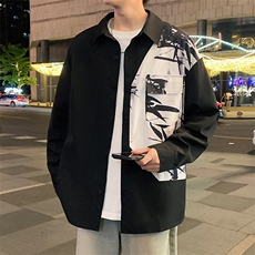 特批P28无差价秋季新中式水墨画拼接风设计感衬衫外套男士C2522，男装衬衫，电商A001-1