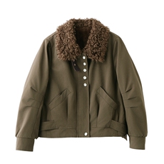 现货2025秋新款时尚设计感羊羔毛短款外套，女装派克服，仟媚宠