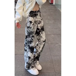 水墨扎染牛仔裤男款春秋季休闲小众裤子vibe直筒微喇长裤 NE156图片