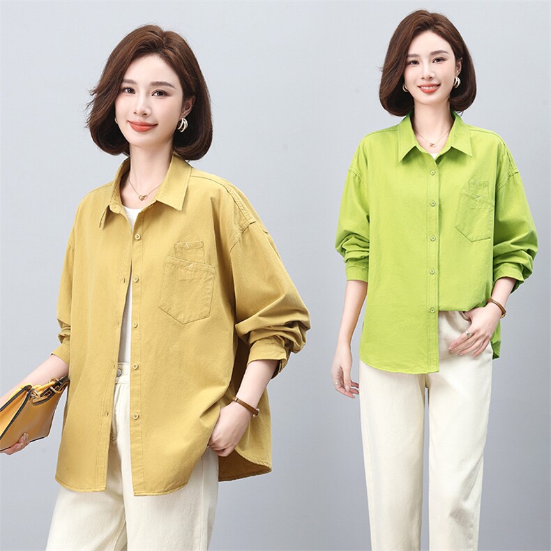 大码女装宽松衬衫外套女春装2026新款设计感小众黄色衬衣纯棉上衣,女装衬衫,板酷