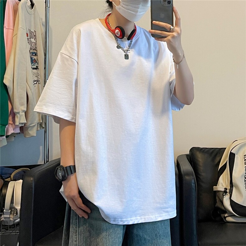 美式纯色休闲风短袖T恤男女宽松简约款重磅圆领上衣T3495-特价P20,男装T恤,电商A007
