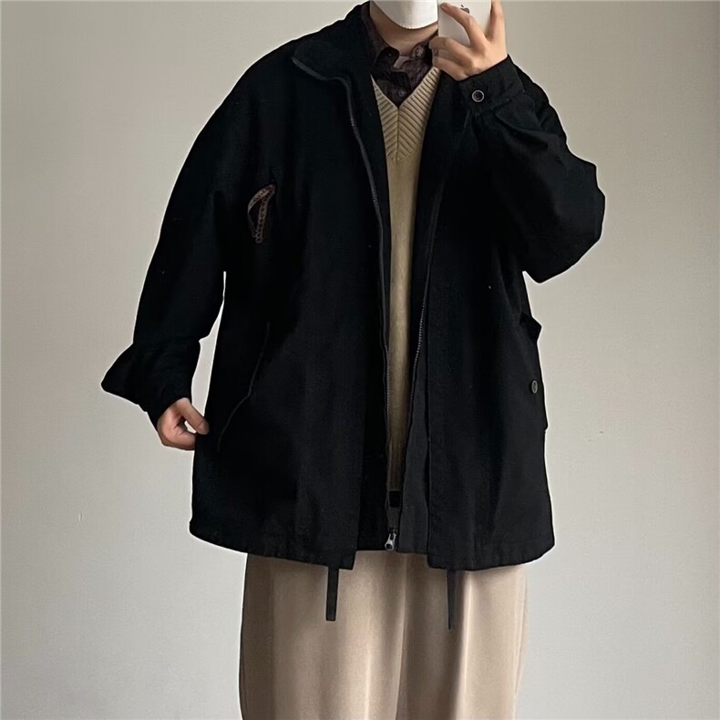 A126-P67日系男装春秋复古纯色日潮少年感立领插肩宽松情侣夹克,男装夹克,电商B323A
