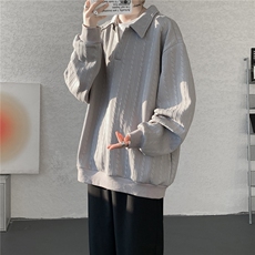 假两件卫衣男秋冬加绒加厚提花无帽打底衫宽松大码上衣WY008加绒，男装T恤，电商B312