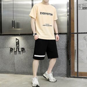 短裤男士2021新款夏装运动休闲宽松中裤韩版短袖t恤套装T722-P35图片