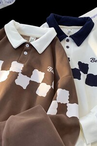 2024秋季新款卫衣男宽松原宿拼色polo领长袖416B-WY266-P60限78图片
