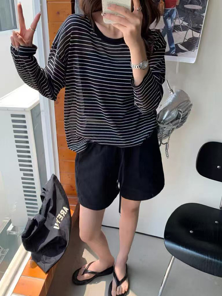 新款套头防晒长袖衫时尚百搭圆领,女装衬衫,锦弘羊绒