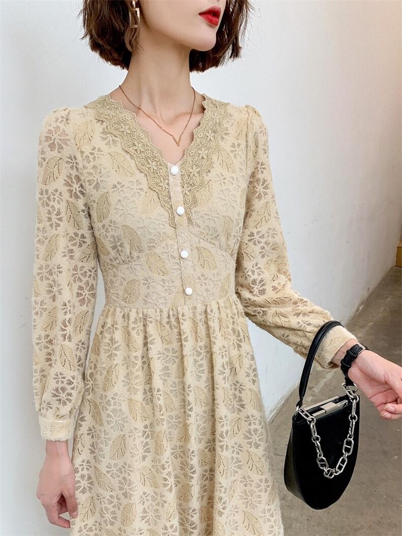 秋冬新款收腰甜美气质高雅淑女连衣裙，女装连衣裙，荷塘月色