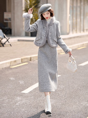 小香风羽绒服套装女白鸭绒加厚保暖狐狸毛拼接短款外套冬，女装套装/套裙，衣之秀