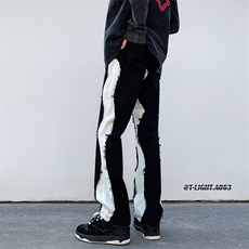 美式高街ins小众vibe鸳鸯黑白拼接直筒牛仔裤货号K719P65，男装牛仔裤，电商A063