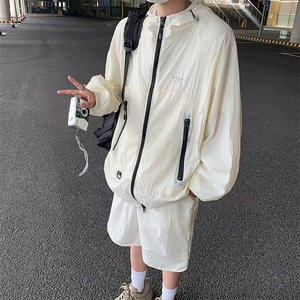 薄款开衫外套夏季宽松美式户外工装防晒衣男套装 W180图片