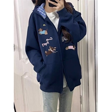 5653-P56原版做工刺绣纯棉华棉复合休闲宽松连帽卫衣外套加绒，女装短外套，星座617A-2