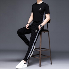 2023新款夏短袖t恤男polo衫圆领冰丝中年休闲时尚百搭三件套男装，男装休闲套装，电商B212（原钱塘6029）