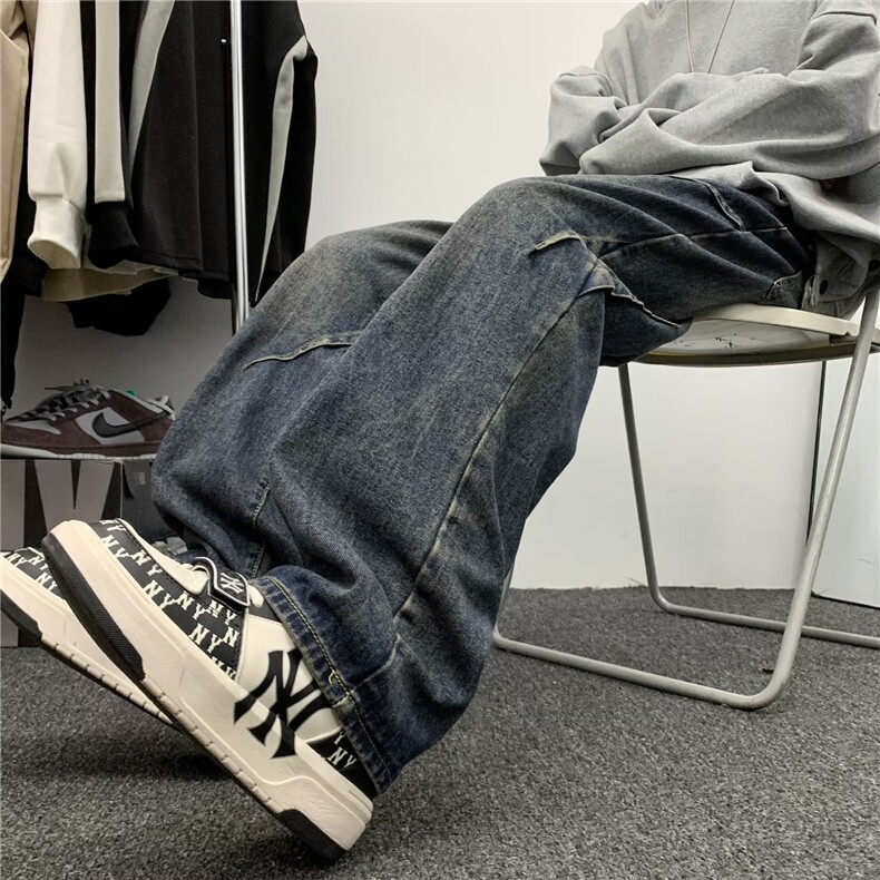 复古牛仔裤男潮牌阔腿裤宽松直筒裤美式高街百搭休闲长裤裤子,男装牛仔裤,星座716-2