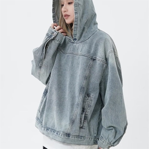 JK8605-P56 美式高街牛仔连帽卫衣男女宽松情侣外套图片