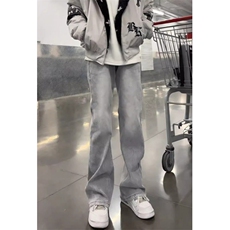 水泥烟灰色微喇牛仔裤男款显瘦显腿长裤子加绒直筒弯刀裤NXT105，男装牛仔裤，星座1116A（原606A-3）