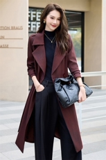 高级感红色风衣外套女2025春秋新款英伦风长款高端气质大衣，女装风衣，卡杰菲
