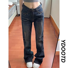 美式复古低腰微喇叭牛仔裤女2025新款显瘦高街辣妹阔腿拖地裤，男装牛仔裤，星座506A