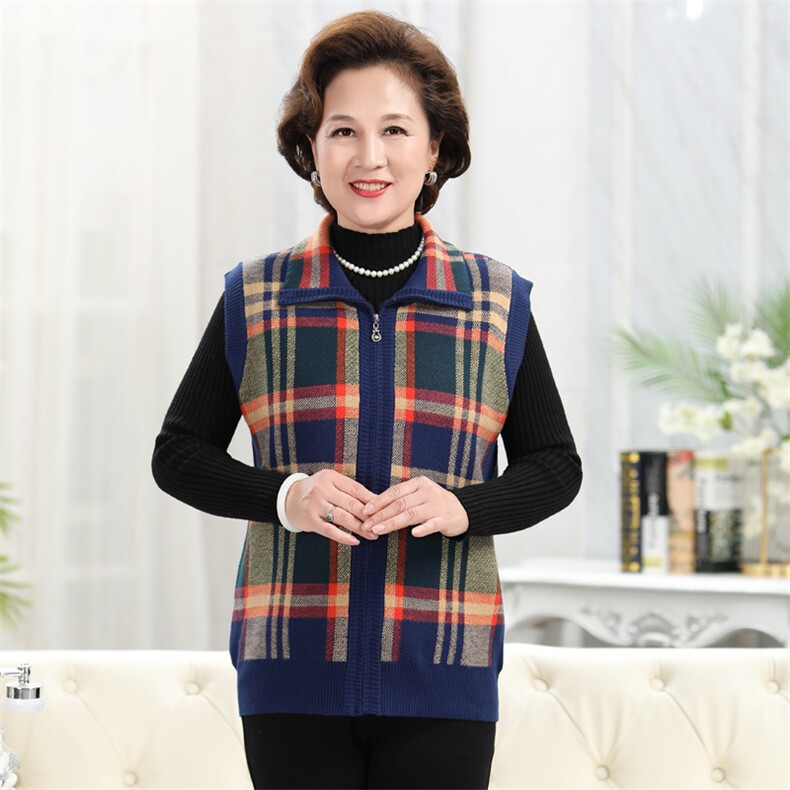 透气保暖格子收腰显瘦拉链羊毛马甲男女通用，女装中老年女装，亚东羊绒制品