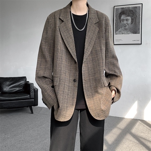 8XL-M美式复古格纹廓形西服外套男痞帅高级感休闲西装XF001P115图片
