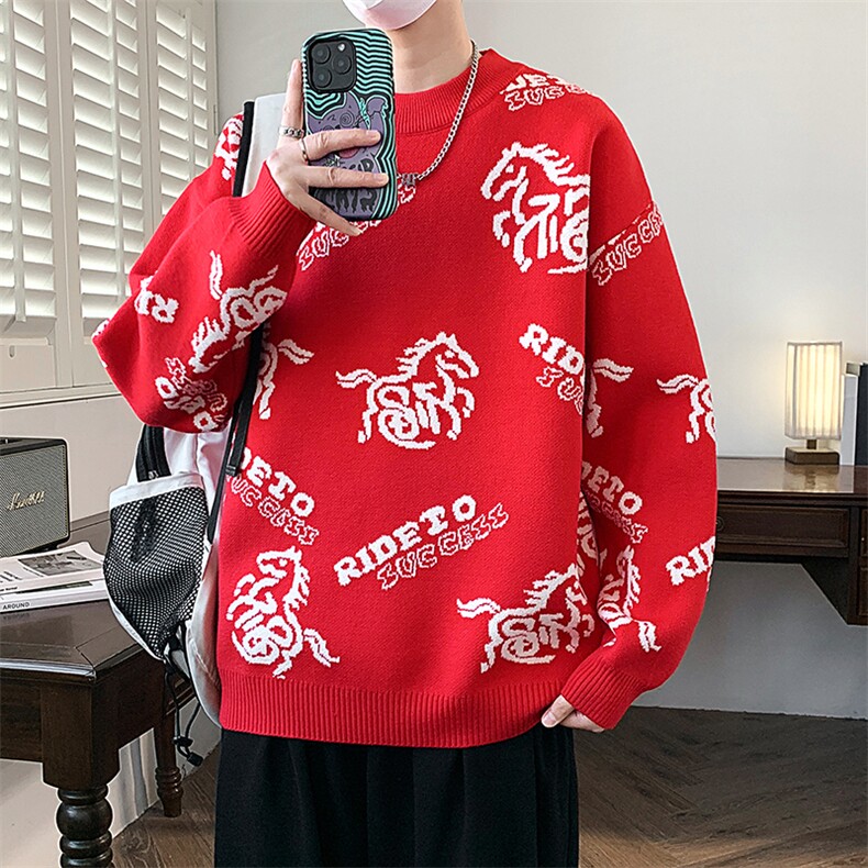 马年红色毛衣冬季男士毛衣加厚针织打底衫休闲保暖毛线衣M729-P60,男装T恤,星座1105-3
