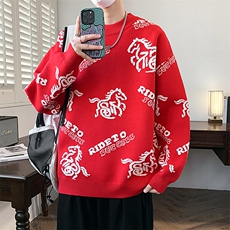 马年红色毛衣冬季男士毛衣加厚针织打底衫休闲保暖毛线衣M729-P60，男装T恤，星座1105-3