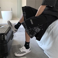 AK87-P28直筒五分中裤夏腰果花假两件排扣街头潮牌宽松中性短裤，男装休闲裤，星座1008-1