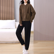 新款春秋时尚两件套装女休闲宽松棒球服开衫哈伦裤中老年妈妈装潮，女装套装/套裙，璐依舞
