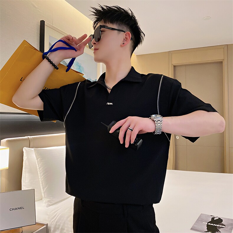 AT201/P55控75夏季社会小伙潮流POLO衫设计感拼接短袖T恤男白首,男装T恤,星座305B-1