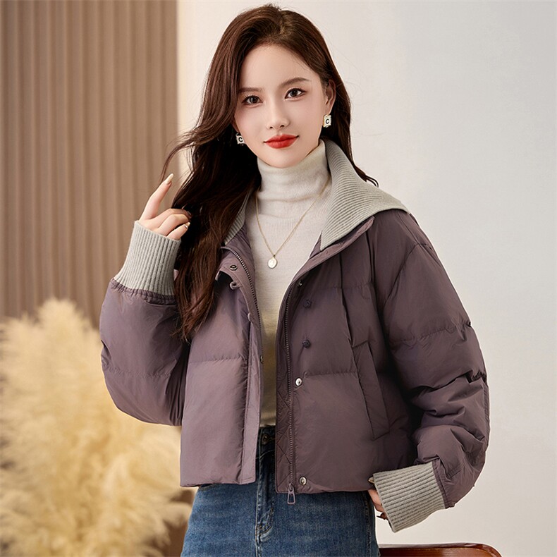 时尚针织大翻领超好看羽绒服女2025冬季新款小个子宽松白鸭绒外套,女装羽绒服,衣之秀