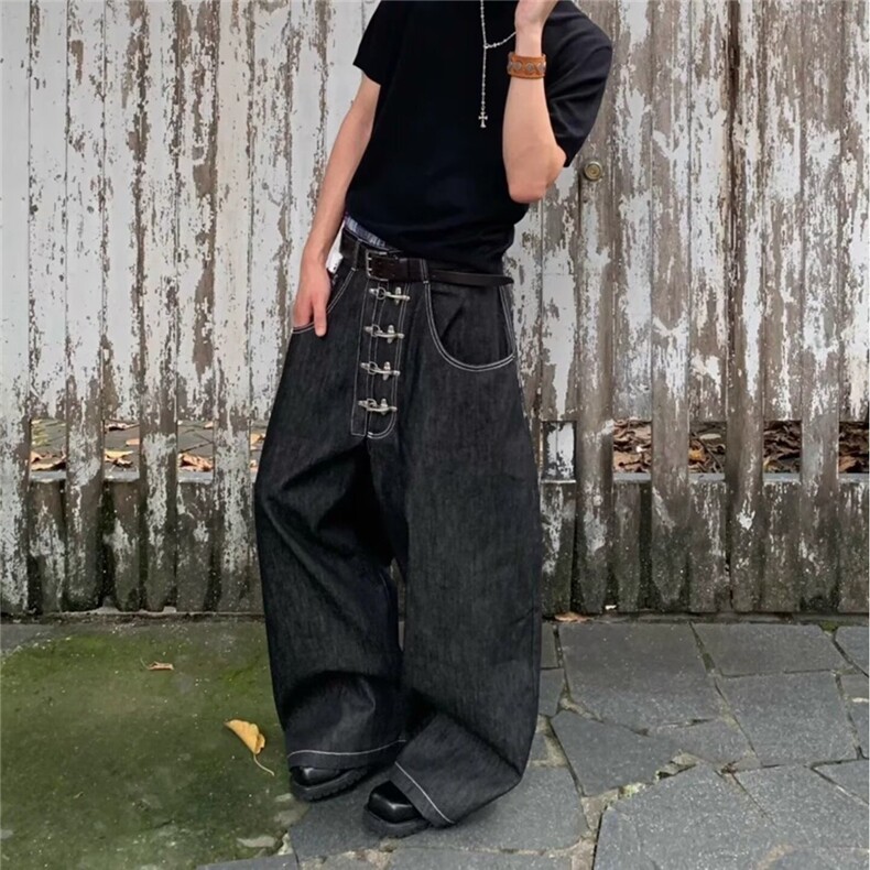 美式复古水洗牛仔裤男款直筒宽松弯刀阔腿痞帅高级感裤子潮流百搭,男装牛仔裤,星座506A