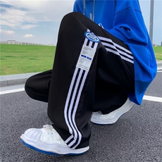 侧边条纹休闲裤子男夏季直筒宽松卫裤高街潮牌运动裤K4341-P35，男装休闲裤，星座512-2