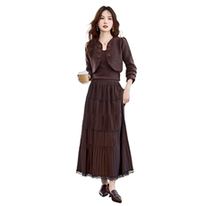 现货！秋季新款法式浪漫洋气时尚小香风丝绒花朵扣韩版三件套裙女，女装套装/套裙，宝儿家