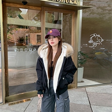 现货重磅boxy短款棉衣座山雕大毛毛领男女棉服水洗工装厚外套，男装棉衣，电商A486