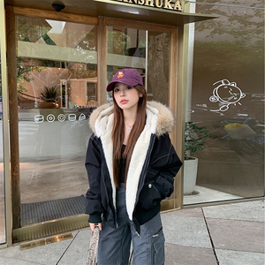现货重磅boxy短款棉衣座山雕大毛毛领男女棉服水洗工装厚外套图片