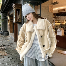 新品浅黄色加厚皮毛一体外套7695-P195-K278，女装皮草，2C159
