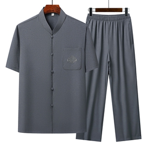2025夏季薄款高端风绣花冰丝短袖衬衫唐装汉服套装 801-P75图片